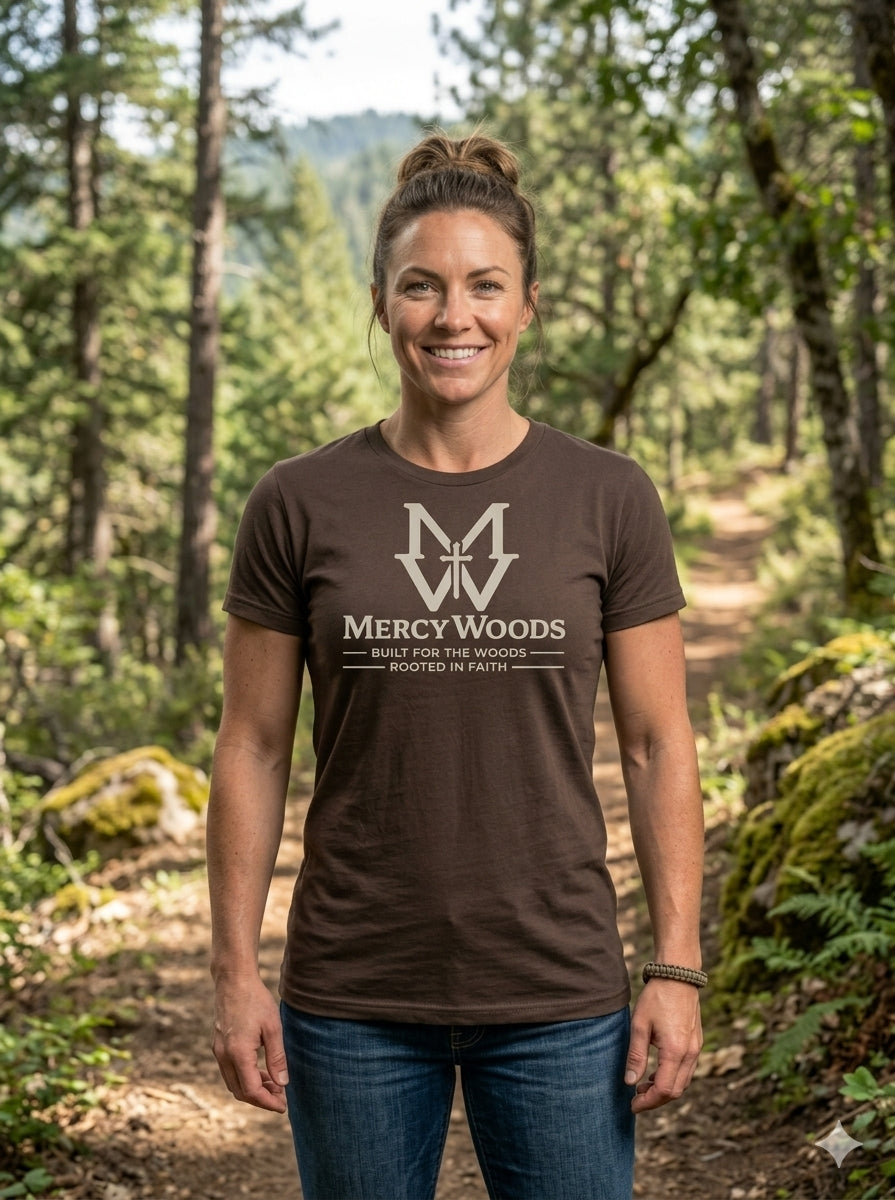 MercyWoods Tee -Built for the Woods  Dark Brown